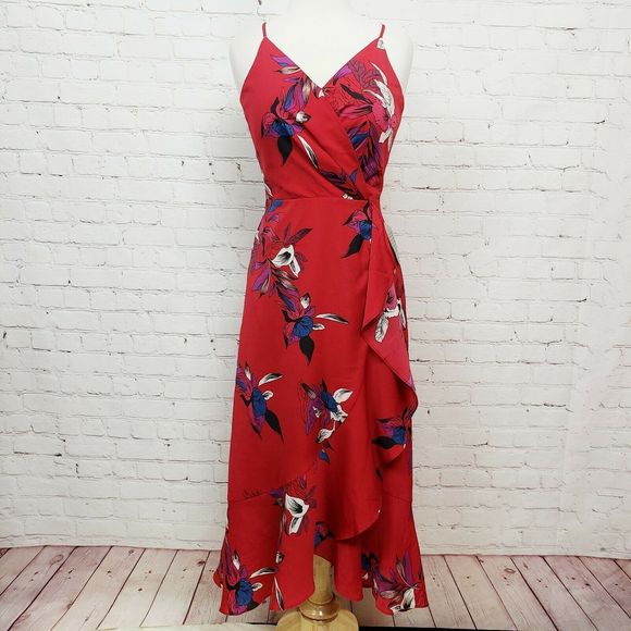 Chelsea28 Dresses & Skirts - -Chelsea28 Faux Wrap Midi Dress Red Floral …
